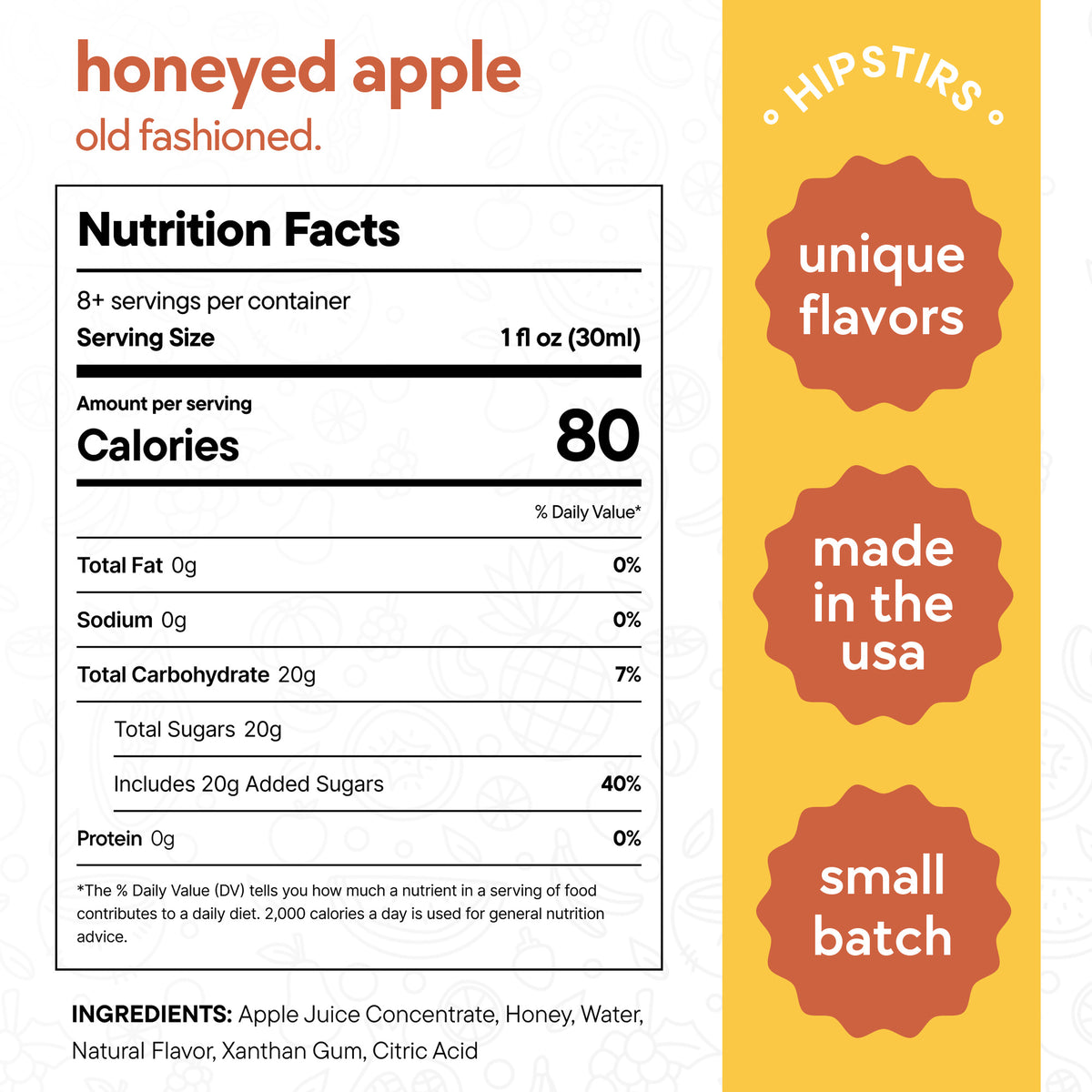 HipStirs Honeyed Apple Old Fashioned nutrition facts