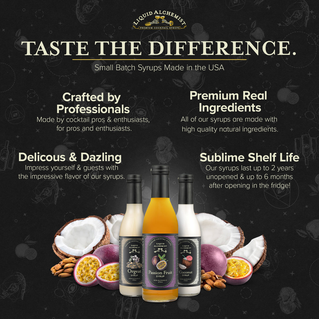 Liquid Alchemist Tiki Trio bottles with coconut, passion fruit and almonds